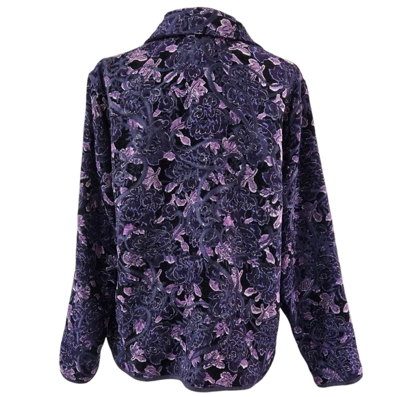 Coldwater Creek Purple Reversible Floral Paisley Corduroy Metallic Jacket Boho - Picture 2 of 10